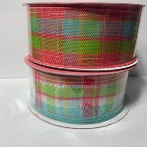 2 Spring Plaid Wired Ribbon 1.5" 25'